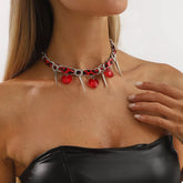 Heart Charm Choker Necklace with Metal Spikes OutfitFlow
